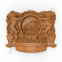 Різьблений картуш герб леви - декоративна накладка з дерева на меблі, двері.