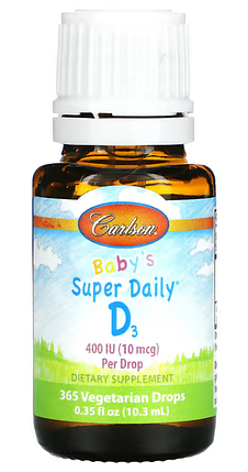 Вітамін Д3 рідкий для дітей Carlson Labs Kid's Super Daily D3 400 IU (10 mcg) 2,54 ml, фото 3