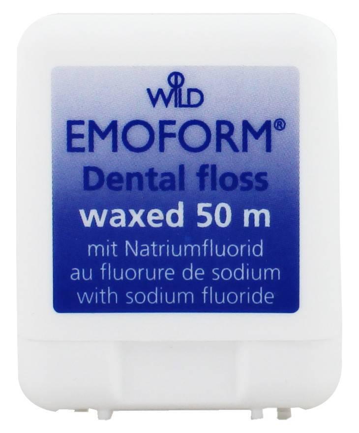 Зубна нитка Dr. Wild Emoform, вощений з фторидом натрію, 50 м