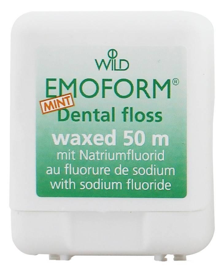 Зубна нитка Dr. Wild Emoform, вощений з фторидом натрію і м'ятою, 50 м