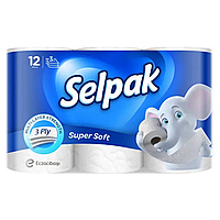 Туалетная бумага Selpak Селпак Super Soft 12 рулонов мягкая белая трехслойная с втулкой