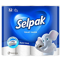 Туалетная бумага Селпак Selpak Super Soft 32 рулона мягкая белая 3-х слойная с втулкой