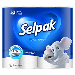 Туалетний папір Селпак Selpak Super Soft 32 рулона м'який білий 3-х шаровий з втулкою