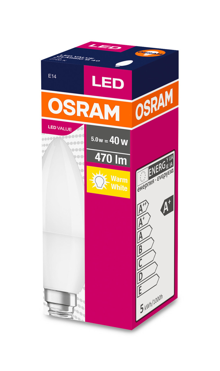 Лед лампа OSRAM B40 5W E14 2700K тепле світло