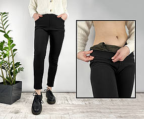 Штани жіночі зимові на хутрі Лосини теплі у великих розмірах Чорний колір 2XL