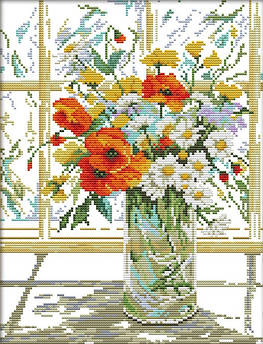 Вишивка хрестом набір Букет маків вазі 29х35 см (арт. MK013)