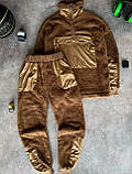 Чоловічий плюшевий спортивний костюм M1273 коричневий, фото 8