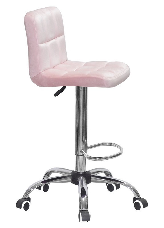 Высокий стул мастера на хромированной крестовине c колесиками Arno Bar CH-Office бархат нежно - розовый В-1021 - фото 4 - id-p1733872764