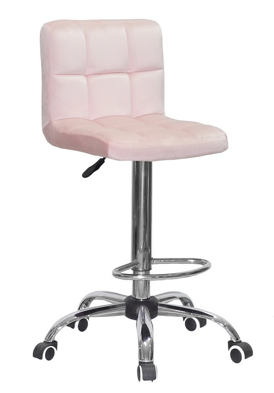 Высокий стул мастера на хромированной крестовине c колесиками Arno Bar CH-Office бархат нежно - розовый В-1021 - фото 2 - id-p1733872764