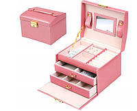 Рожевий органайзер для зберігання ювелірних виробів із висувними ящиками на замку