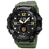 Тактичний багатофункціональний годинник з подвійним часом Patriot 003 Army Green Gold Ukraine + Коробка, фото 2