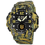Тактичний багатофункціональний годинник з подвійним часом Patriot 003 Camo Green Gold Ukraine + Коробка, фото 2