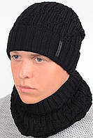 Мужской теплый зимний комплект набор шапка шарф снуд на флисе утепленный