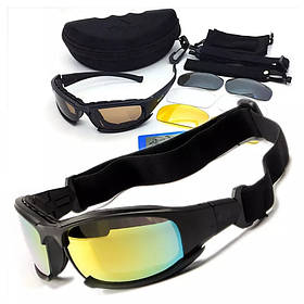 Тактичні захисні окуляри, змінне скло (4 види), чохол та аксесуари в комплекті