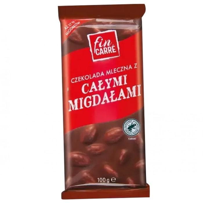 Шоколад молочний Fin Carre з цільними лісовими горіхами (мигдаль), 100 г, (24% горіхів)