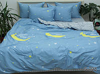 Красивое качественное сатиновое постельное белье голубого цвета