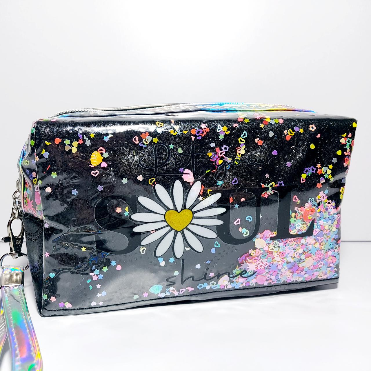 Косметичка форма бочечка ромашка колір чорний, фото 1