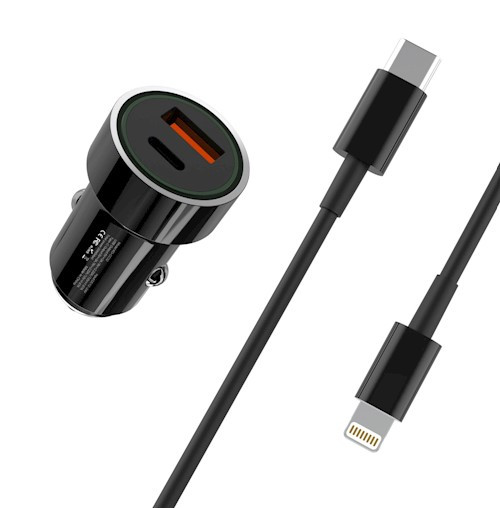 Автомобільний зарядний пристрій XO TZ11 PD QC 20W 1x USB 1x USB-C black + cable USB-C - Lightning