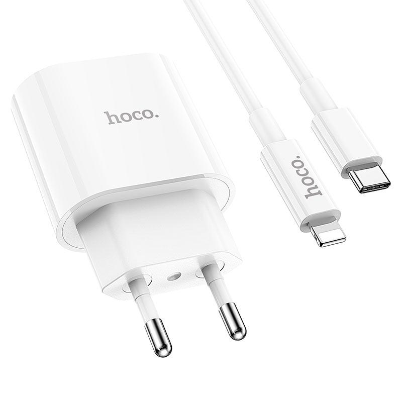 Мережевий зарядний пристрій HOCO C94A Type-C, 20W, 3A, QC/PD адаптер з кабелем  Type-C-Lightning white