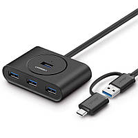 Переходник UGREEN CR113 USB 3.0 Hub with USB-C Port 1m Black (40850) Концентратор USB-хаб Адаптер