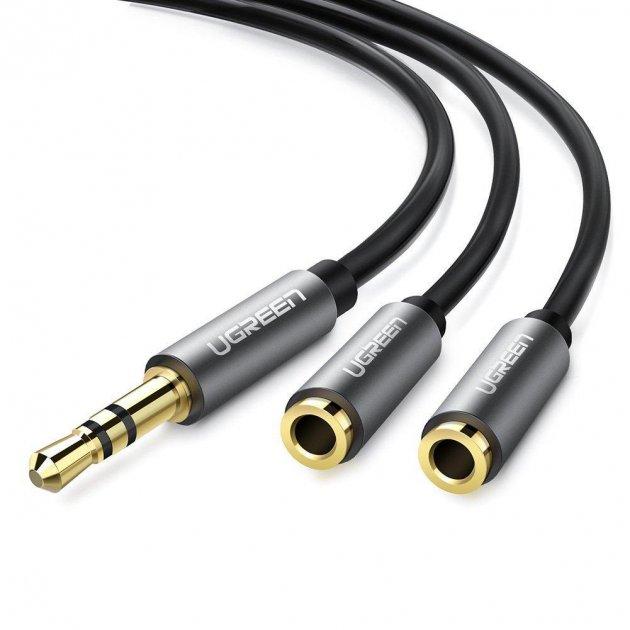 Аудіо кабель UGREEN   AV123  3.5mm Aux Stereo Audio Splitter Cable with Braid 20cm (Black) 10532