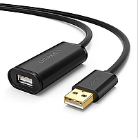 Кабель UGREEN US121 USB 2.0 Active Extension Cable with Chipset 15m Black (10323)