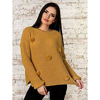 Симпатичний светр молочного кольору з великим візерунком на рукавах, розмір оверсайз 44-48