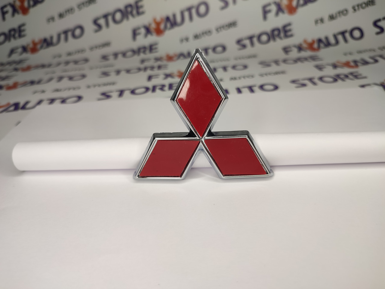 Емблема Логотип значек шильдик MITSUBISHI Червоний з хромом 100 мм
