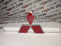 Эмблема значек Логотип шильдик MITSUBISHI Красная с хромом 100 мм