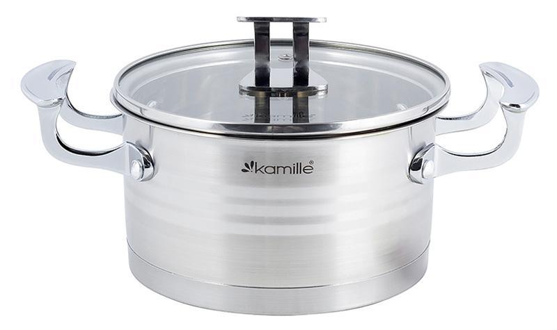 Каструля індукційна Kamille Casserote 3.1 л із неіржавкої сталі зі скляною кришкою