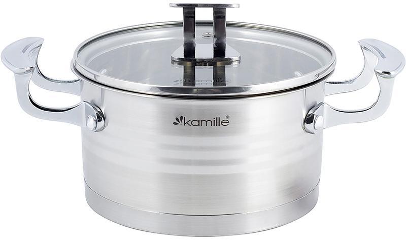 Каструля індукційна Kamille Casserote 5.7 л із неіржавкої сталі зі скляною кришкою