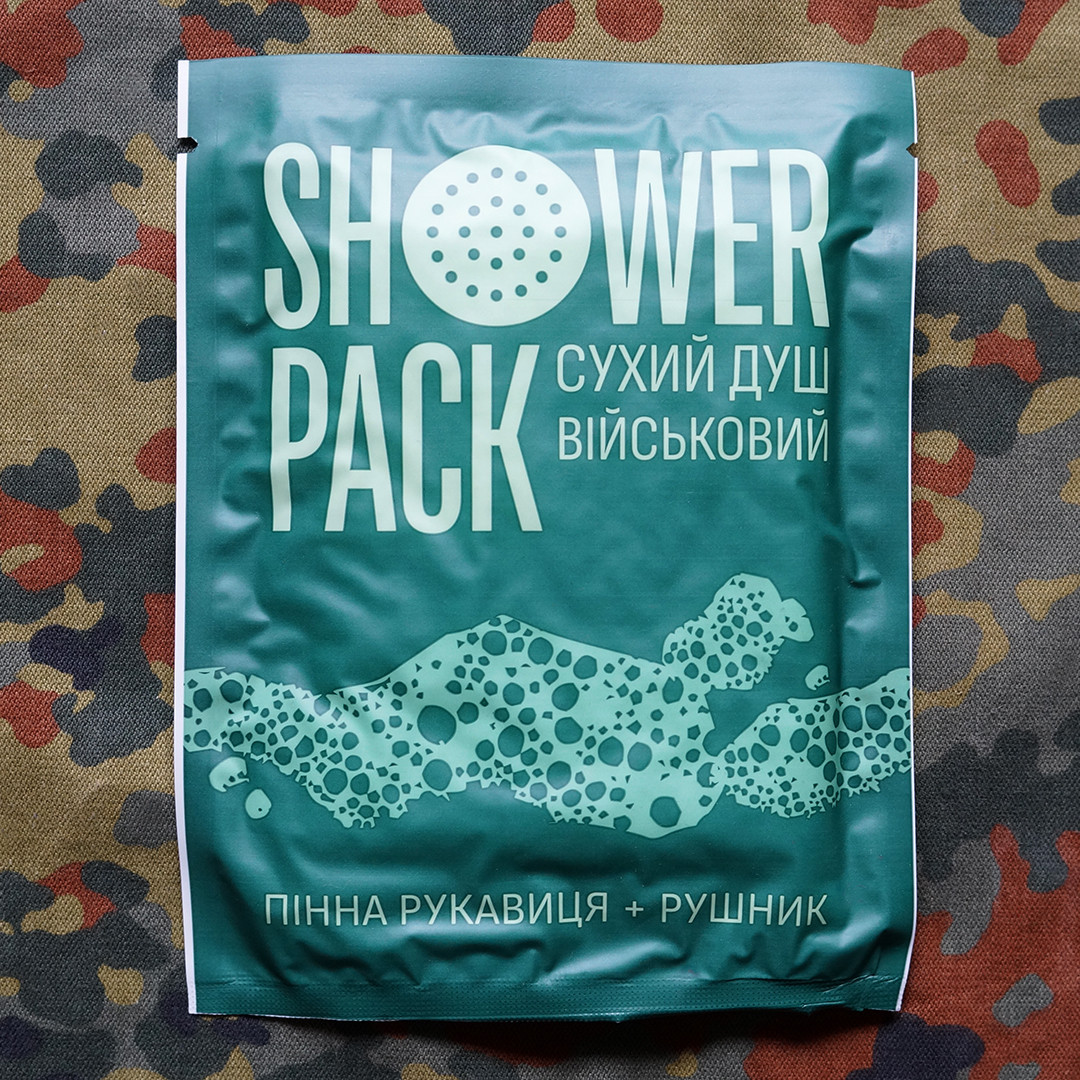 Сухий одноразовий душ для військових Shower Pack Military | пінна рукавиця з рушником