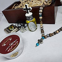 Подарочный набор со шкатулкой, масло св.Спиридона + четки "Слезы Богородицы" + кулон Спиридона