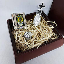 Подарунковий набір зі шкатулкою, масло св.Спиридона + скринька + подушечка