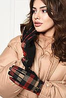 Перчатки женские текстильные на флисе черно-красного цвета 153185T Бесплатная доставка