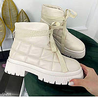 Жіночі стильні зимові ботінки , черевики евро-зима еко шкіра бежевий колір