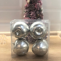 Набор подвесных декоративных Яблок, 8.5см, 4шт, цвет - серебро