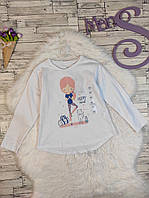 Детский реглан Unit для девочки футболка с длинным рукавом белая с принтом Размер 116