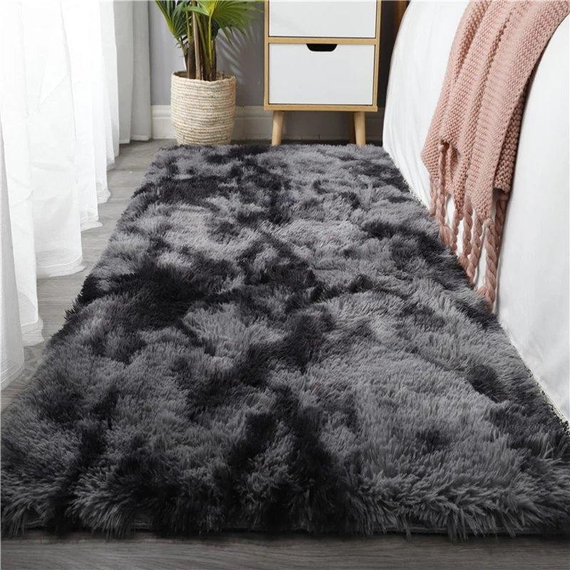 Приліжковий килимок для ніг Травка 80х200 см Ковер для дому пухнастий із довгим ворсом хутряний сірий