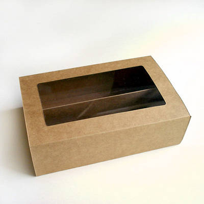 Коробка подарункова крафт з віконцем для 10-12 macarons 170х110х50 мм з вкладкою-роздільником