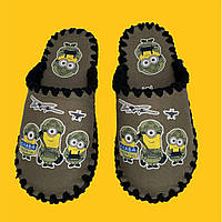 Тапочки Мужские тапочки домашние войлочные тапки с закрытым носком ручной работы Хаки Миньоны Minions Ukraine