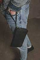Кожаный клатч-кошелек из натуральной зернистой кожи SKILL Flash. Качественный мужской кошелек черный кожаный