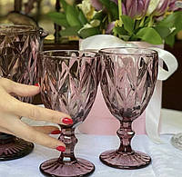 Набор бокалов для вина из цветного розового стекла "Рубин" 320 мл 6 шт