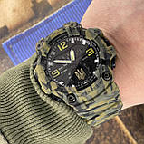 Тактичний багатофункціональний годинник з подвійним часом Patriot 003 Camo Green Gold Ukraine + Коробка, фото 5