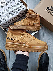 Чоловічі зимові кросівки Nike Air Force high light Brown (Коричеві) Взуття Найк Аір Форс високі шкіра утеплені Єврозима ТЕРМО