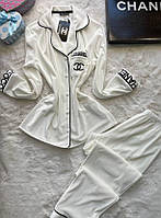 "XL" Chanel люксова біла жіноча оксамитова піжама брендова модна турецька м'яка ніжна на подарунок Шанель
