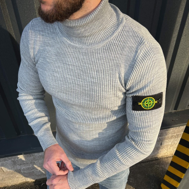 Чоловічий гольф Stone Island светр Стон Айленд сірий чоловіча кофта, водолазка
