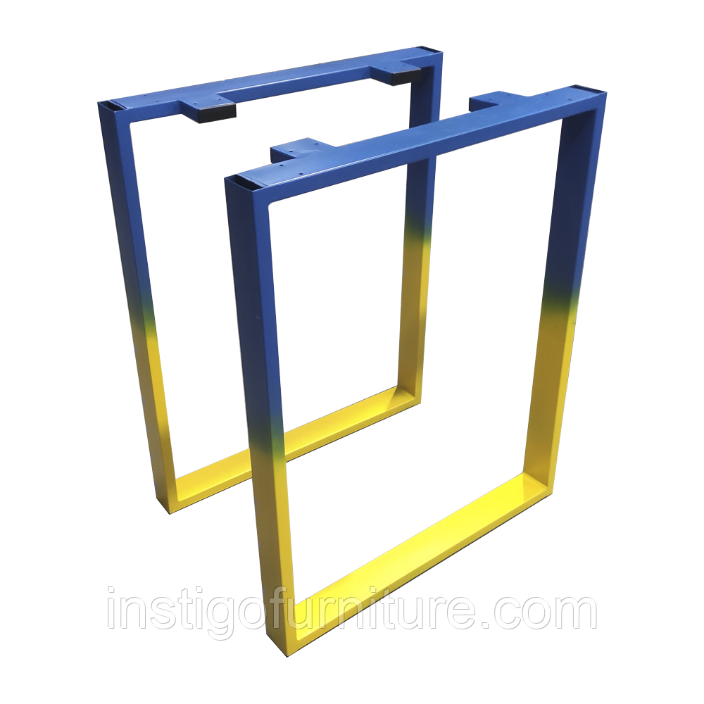 Опора ніжка для столу з металу жовто-блакитна 600×120mm, H=730mm