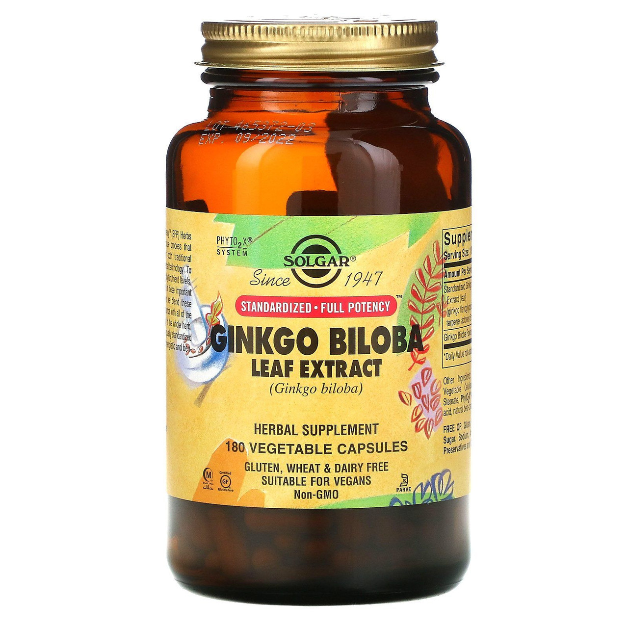 Экстракт листьев Гинкго Билоба Solgar (Ginkgo Biloba Leaf Extract) 180 капсул на растительной основе - фото 1 - id-p1734054404