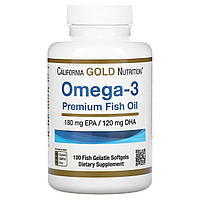 Омега-3 рыбий жир премиум-класса California Gold Nutrition (Omega-3 Premium Fish Oil) 100 капсул